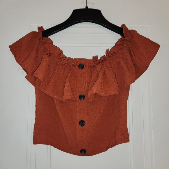 love letter collection Tops - LOVE LETTER COLLECTION boho cropped off shoulder top Cottagecore Burnt Orange